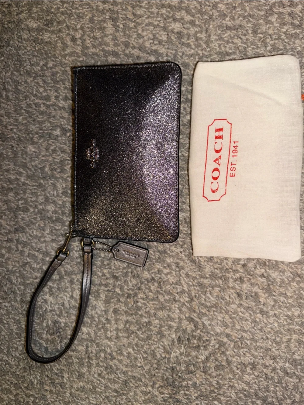 Coach Glitter Small Wristlet Gunmetal Silver Metallic